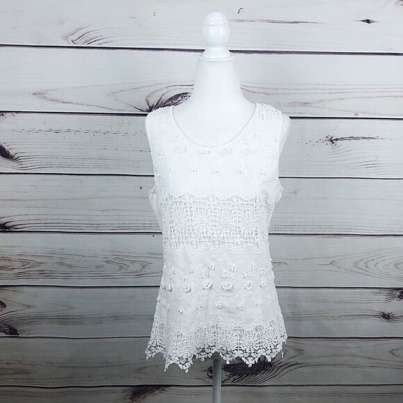 Solitaire Anthropologie White Embroidered Tank Top - Picture 3 of 8
